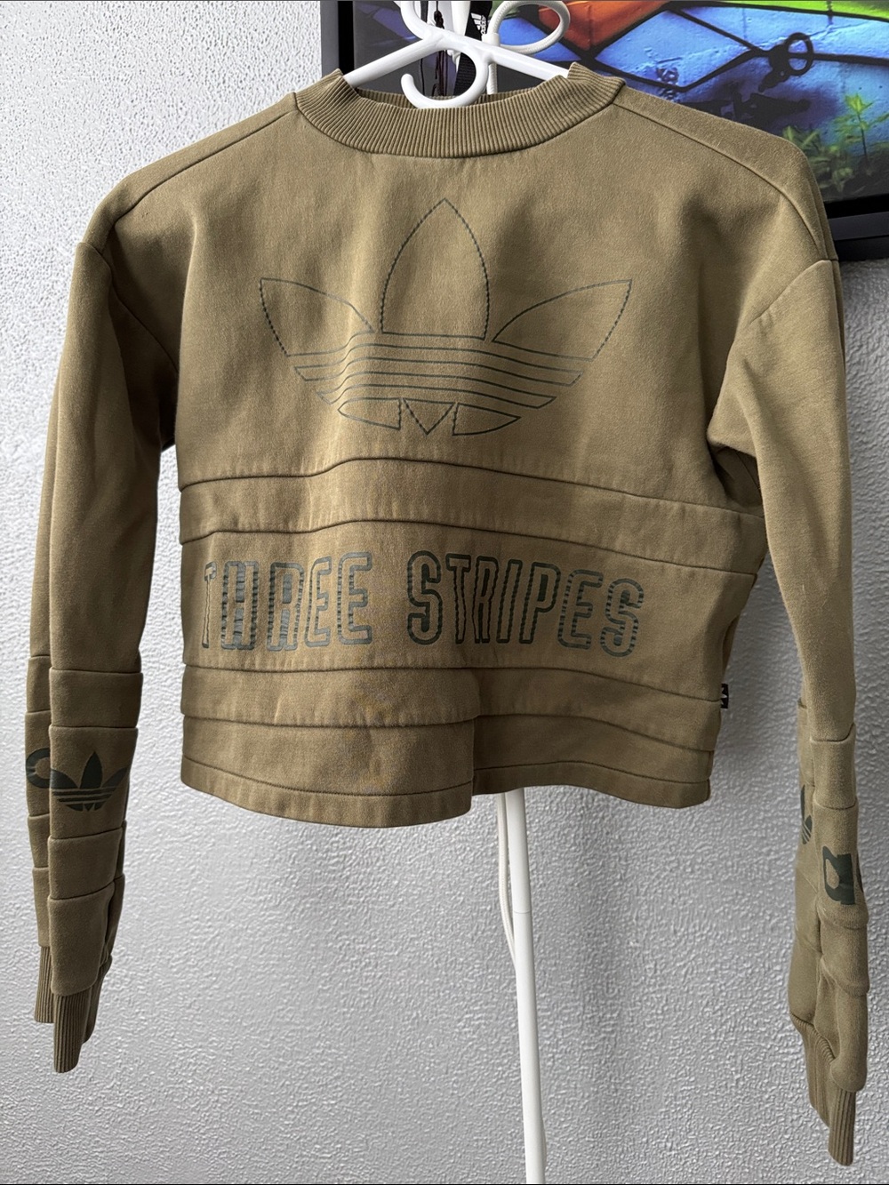 adidas Olive Green Cropped Bomber Jacket with Embossed Trefoil